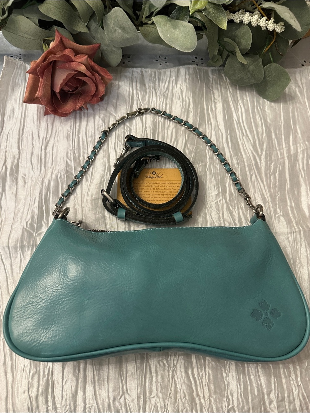 Patricia Nash Beautiful Teal Leather Crossbody/shoulder Bag